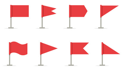 Set of red flags of different shapes. Vector illustration
