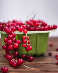 fresh summer red currant in a green bowl