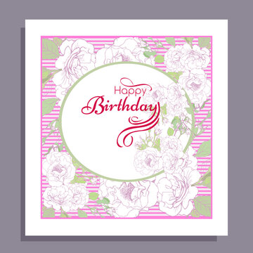 Congratulation Happy Birthday card with white roses flowers