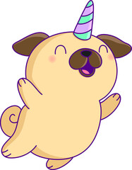 Cute cartoon chubby pug unicorn