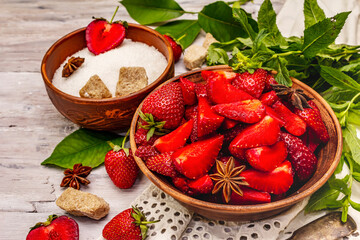 Ingredients for cooking strawberry jam