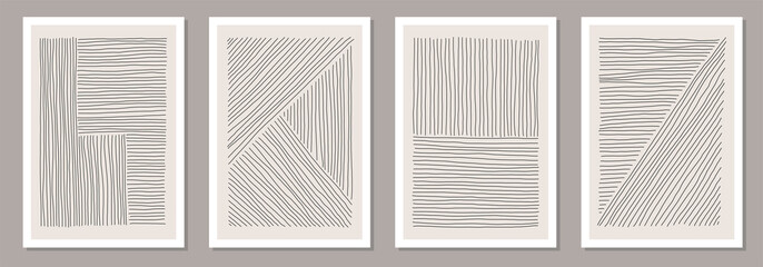 Trendy set of abstract creative minimal artistic hand sketched compositions