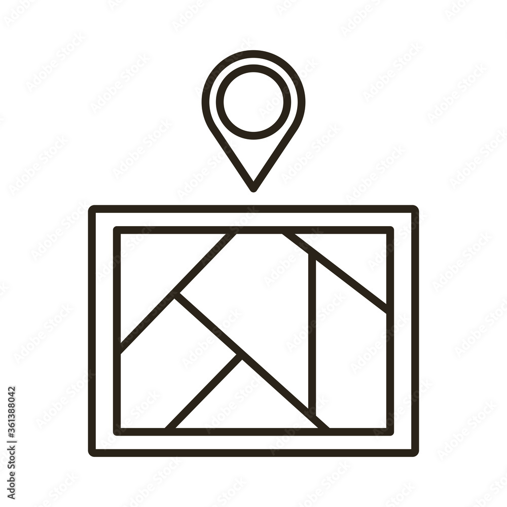 Poster paper map with pin location line style icon