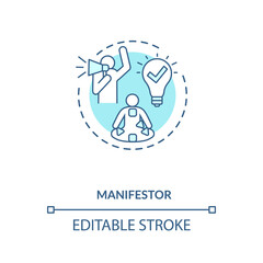 Manifestor turquoise concept icon. Astrological body graph with energy centers. Human design type idea thin line illustration. Vector isolated outline RGB color drawing. Editable stroke