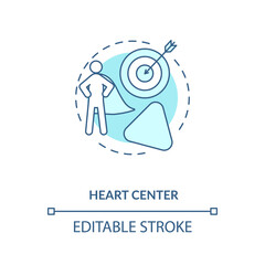 Heart center turquoise concept icon. Personal will. Ego and motivation. Chakra in body system. Human design idea thin line illustration. Vector isolated outline RGB color drawing. Editable stroke