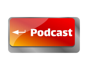 Podcast concept. Button on modern computer keyboard. Podcast