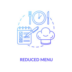 Reduced menu concept icon. Cafe and restaurants safety guidelines idea thin line illustration. Food hygiene tips during coronavirus disease. Vector isolated outline RGB color drawing