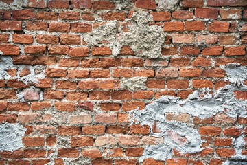 Old cracked brick wall. rough surface texture.