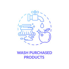 Wash purchased products concept icon. Workplace safety guidelines idea thin line illustration. Hygiene washing vegetables and fruits. Vector isolated outline RGB color drawing