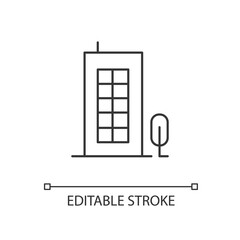 Building linear icon. Tall construction with apartments. Urban condominium for community living. Thin line customizable illustration. Contour symbol. Vector isolated outline drawing. Editable stroke