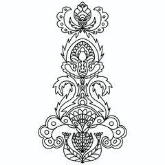 Damask style floral ornament drawn on a white background for coloring, vector