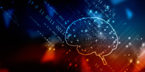 Obraz premium 2d illustration Concept of thinking, background with brain, Abstract Artificial intelligence. Technology web background
