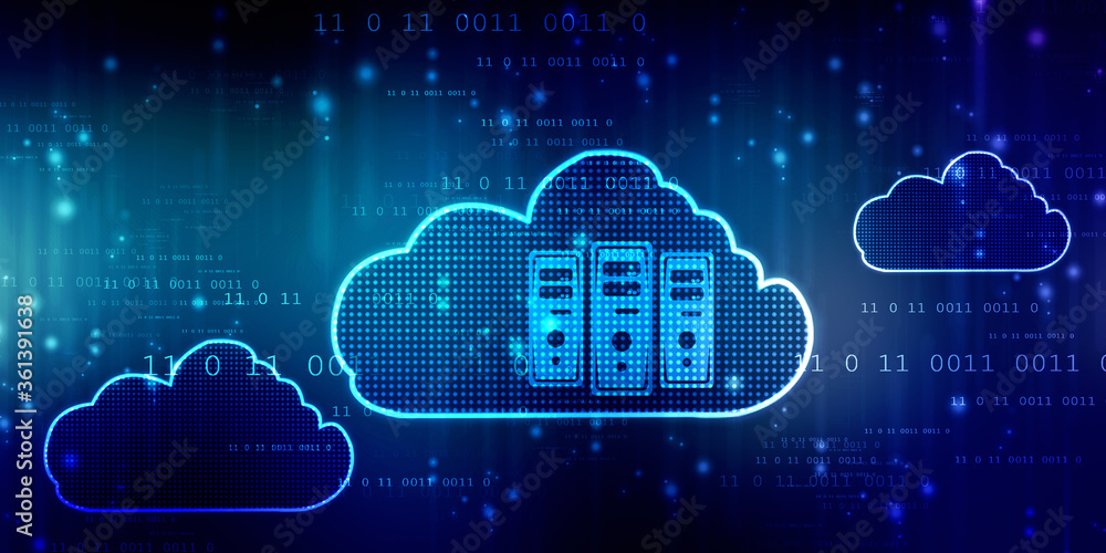 Poster 2d rendering cloud online storage icons with data