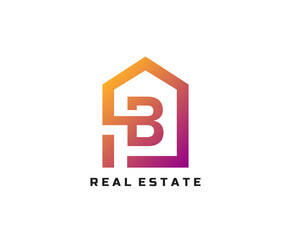 Obraz premium B letter creative and unique logo Icon creative monogram with home sign for real estate company.