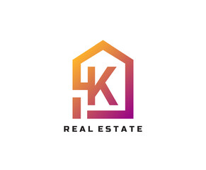 K letter creative and unique logo Icon creative monogram with home sign for real estate company.