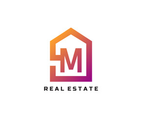M letter creative and unique logo Icon creative monogram with home sign for real estate company.