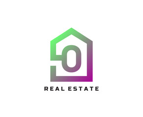 O letter creative and unique logo Icon creative monogram with home sign for real estate company.
