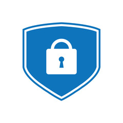 Web security icon. guard badge. shield lock symbol on blue background drawing by illustration 