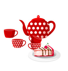 vector, tea, set, red, cake