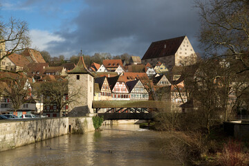 Bridge and River Kocher, Schwabisch Hall, Baden-Wurttemberg, Germany - December 2013