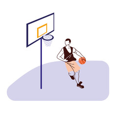 basketball player man with ball and backboard vector design