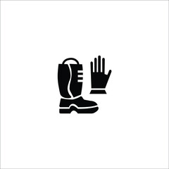 gloves and boots for firefighters. black vector icons