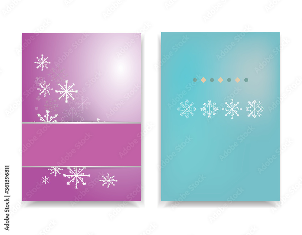 Poster winter background design of white snowflake with copy space snowfall frozen poster. color background
