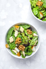 Homemade lettuce assortment salad with blue cheese, walnuts and pear