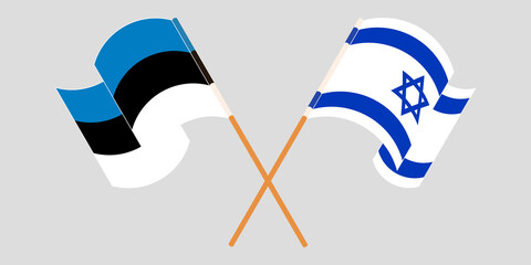Crossed and waving flags of Israel and Estonia