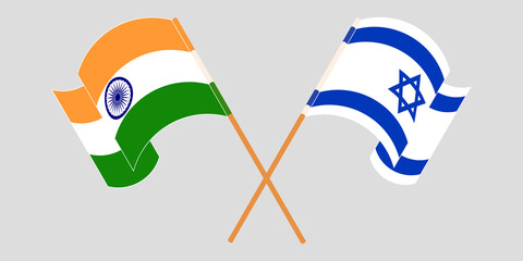 Crossed and waving flags of Israel and India