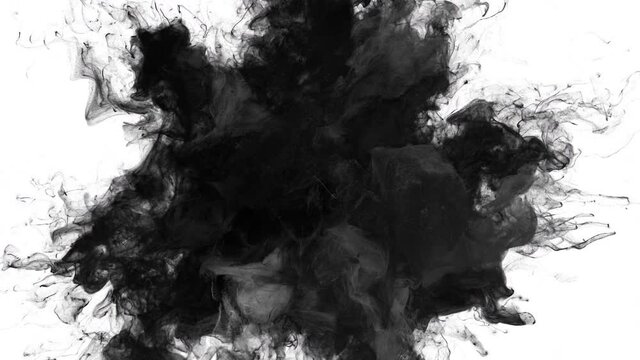 Color Burst - black smoke powder explosion fluid ink particles slow motion alpha matte isolated on white
