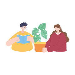 stay at home, people making different activities, self isolation, quarantine for coronavirus