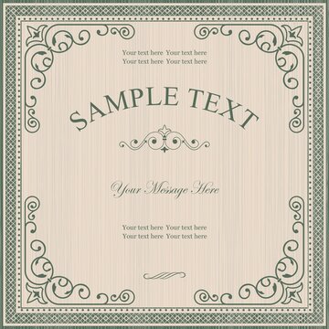 Vintage Frame on Retro Background Design. Template greeting card, invitation and advertising banner, brochure with space for text. Can be use for wedding, birthday, baby shower, menu 