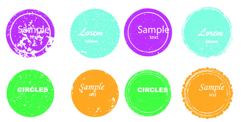 Grunge post Stamps Collection, Circles. Banners, Insignias , Logos, Icons, Labels and Badges Set . vector distress textures.blank shapes.