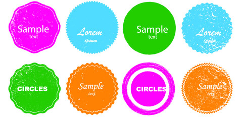 Grunge post Stamps Collection, Circles. Banners, Insignias , Logos, Icons, Labels and Badges Set . vector distress textures.blank shapes.