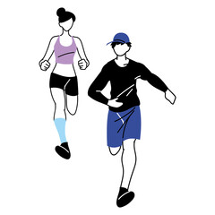 Man and woman avatar running vector design