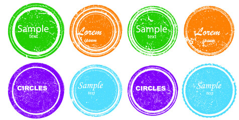 Grunge post Stamps Collection, Circles. Banners, Insignias , Logos, Icons, Labels and Badges Set . vector distress textures.blank shapes.
