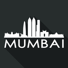 Mumbai Flat Icon Skyline Silhouette Design City Vector Art Famous Buildings