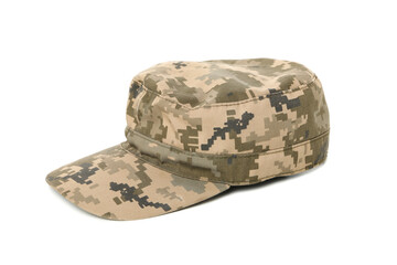 Camouflage military cap isolated on white background