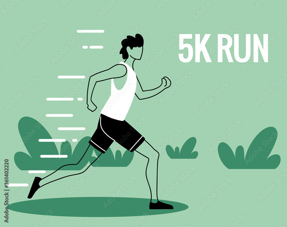 Poster man avatar running and 5 k run vector design