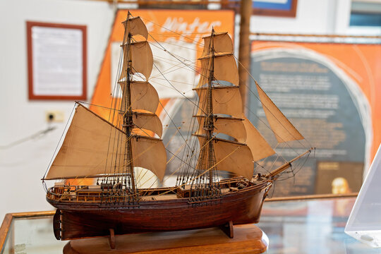 Townsville, Queensland, Australia - June 2020:  Model Ship Display In Maritime Museum