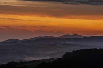 Sunset in hot summer rainy evening near Roprachtice village