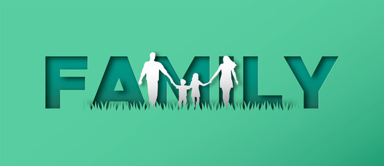 Papercut family walking together concept