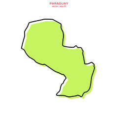 Green Map of Paraguay with Outline Vector Design Template. Editable Stroke