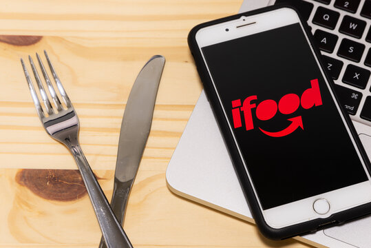 December  24, 2019, Brazil. ifood logo on the screen of the mobile device. ifood is a Brazilian company in the segment of food delivery, Brasilian Fintech.