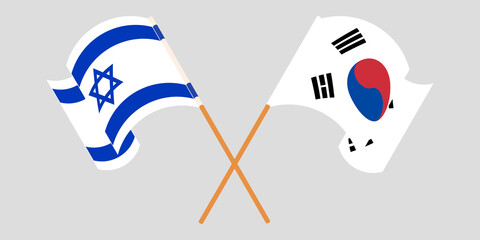 Crossed and waving flags of Israel and South Korea
