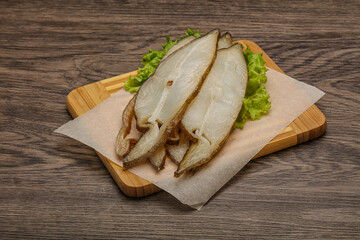 Delicous smoked halibut slices snack