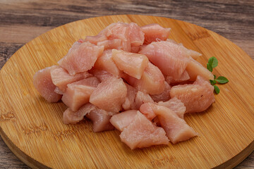 Raw diced chicken for cooking