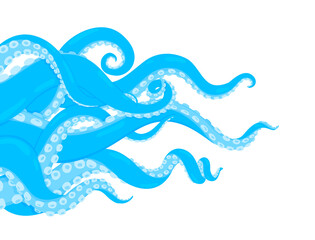 Octopus. Cartoon underwater marine animal. Background with an octopus. Vector illustration of kraken or squid. Body parts protruding from out of frame