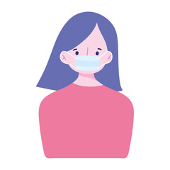 covid 19 coronavirus, young woman with medical mask, prevention outbreak, isolated icon design white background